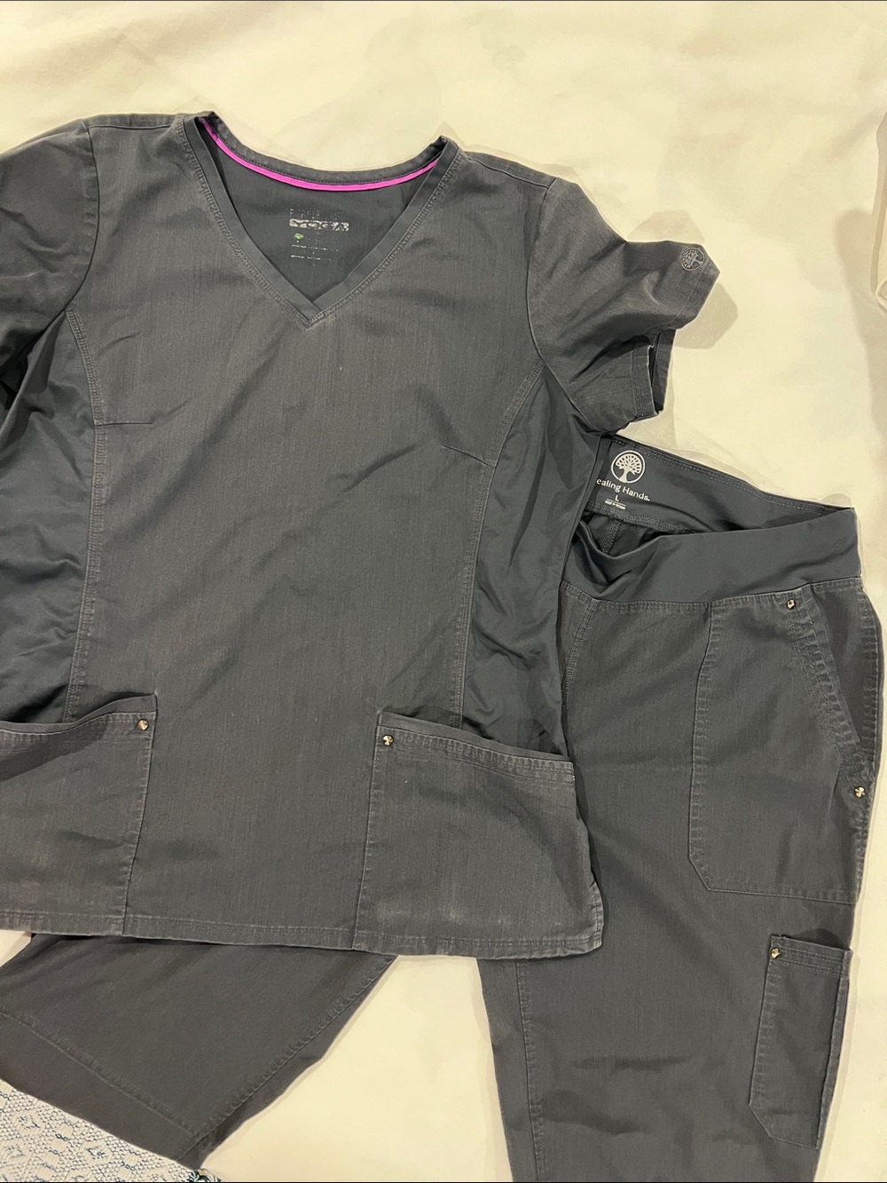 Healing Hands Charcoal Gray V-Neck Scrub Top and Pants